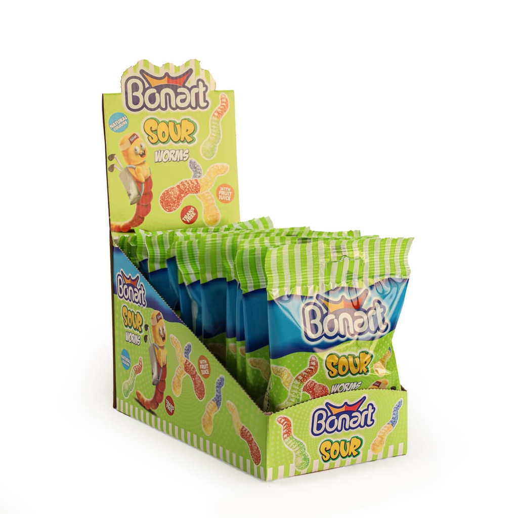 Bonart Gummy Sour Worms Jelly Candy PL Bag - 80g